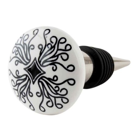 Black Leaf Flat Ceramic Wine Bottle Stopper
